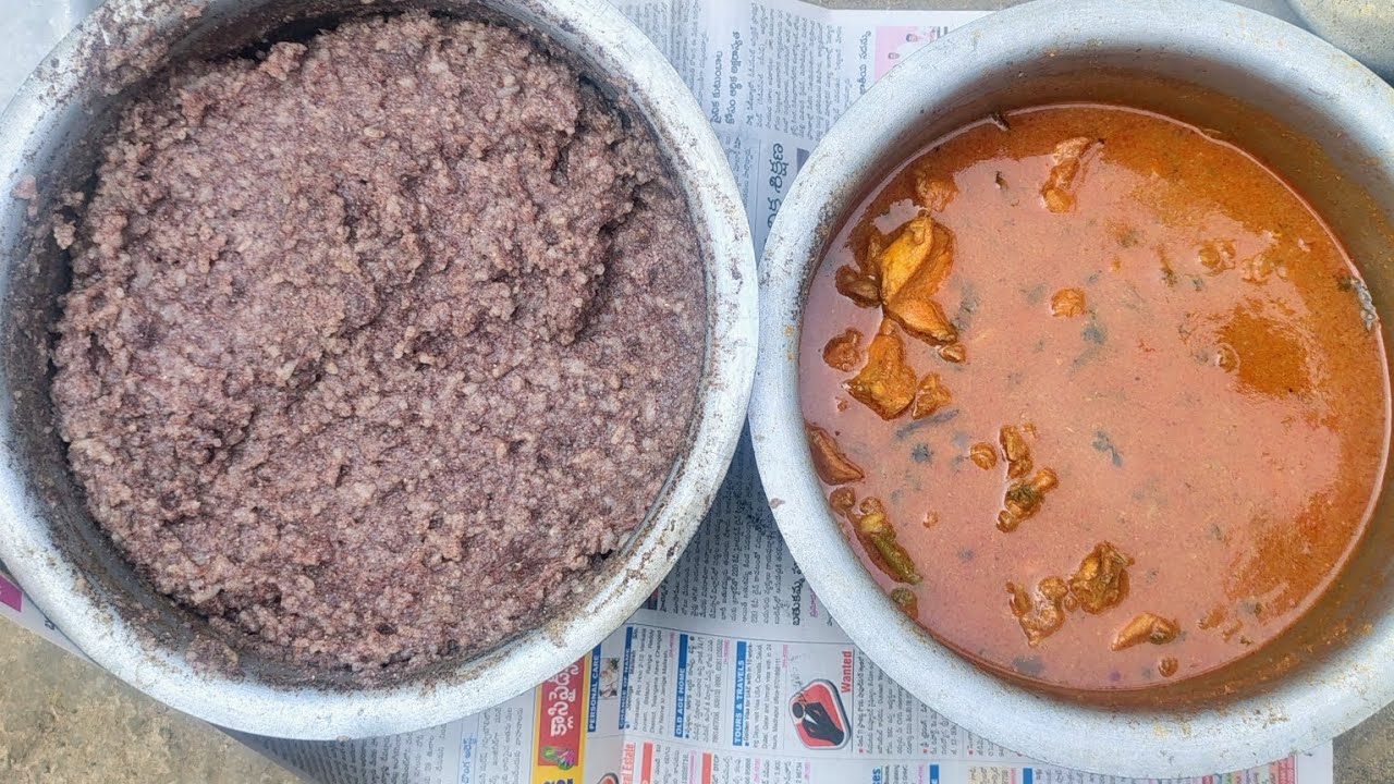 రాగి సంగటి చికెన్ కర్రీ Ragi sangati chicken curry #food #mycooking #recipe #ragi sangati #chicken