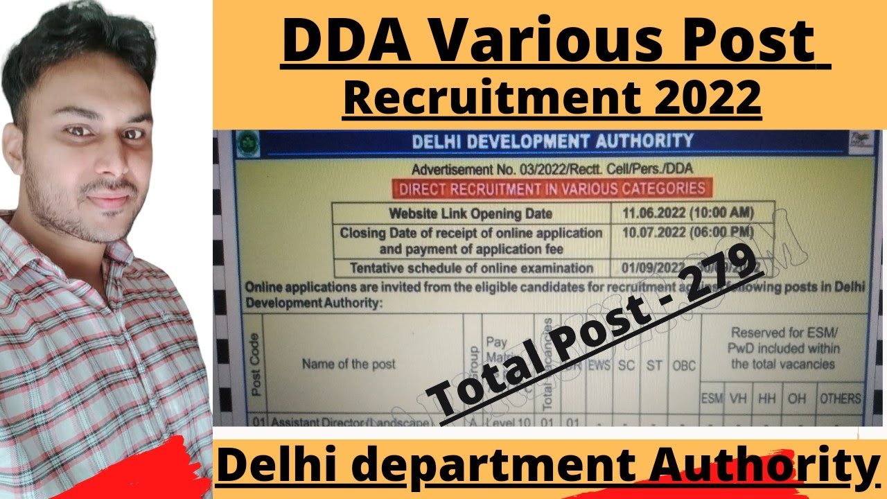 DDA Various Post Recruitment 2022 Online Form | Delhi Development Authority jobs 2022 | notificaton