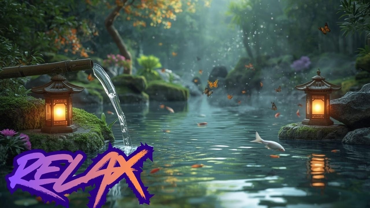 Night Zen Meditation 🌿 Bamboo Fountain #meditationmusic #relaxing
