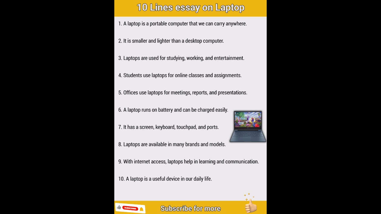 10 Lines essay about Laptop in English / Essay on Laptop #laptopessay