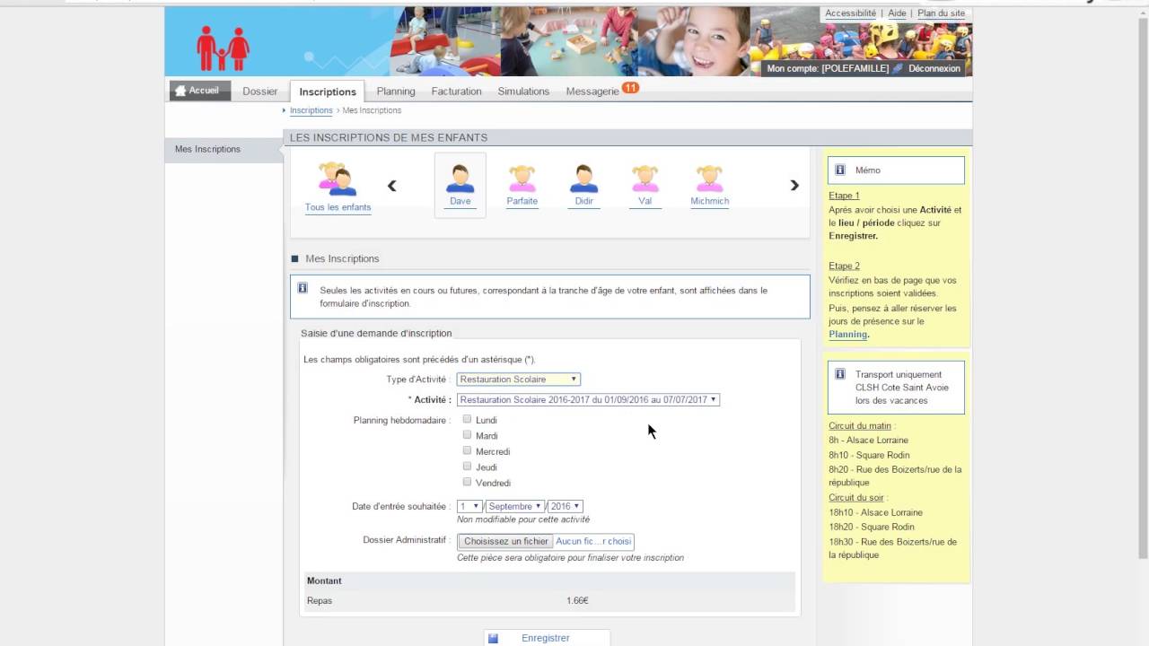 Tutoriel:  Espace Famille