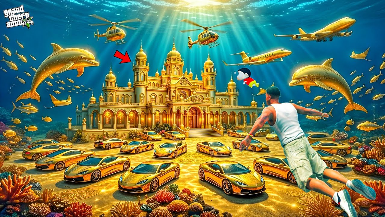 Franklin Becomes BILLIONAIRE Underwater! SECRET Gold King in GTA 5 | SHINCHAN and CHOP