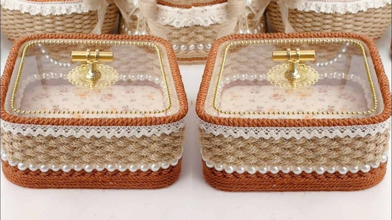 Most Beautiful Style Ancient Box Hand Woven Hemp Colored Rope Making Basket Box For Table Decoration