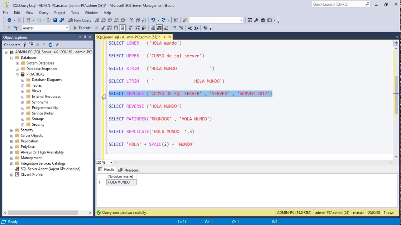 Curso SQL Server   10 Manejo de cadenas de texto LOWER, UPPER, LTRIM, RTRIM, PATINDEX, REPLACE, REPL