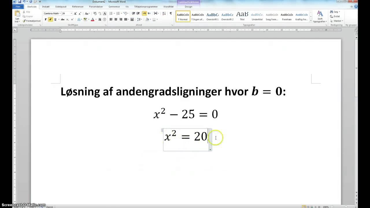 Løsning af andengradsligninger, hvor b=0