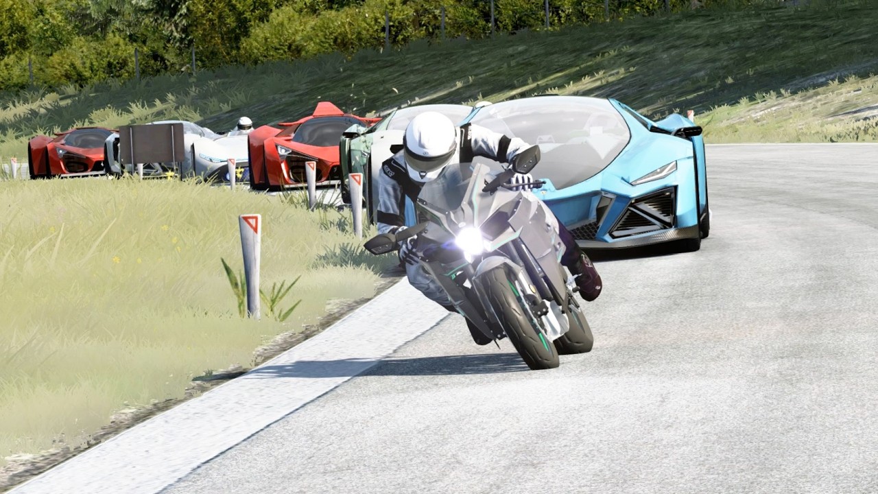 Kawasaki Ninja H2 vs Concept Hypercas Ferrari F80, Lamborghini Celestial, MB Vision EQ Silver Arrow