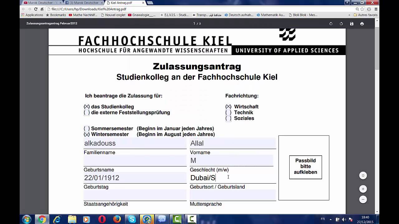 Studienkolleg Kiel -Bewerbung-
