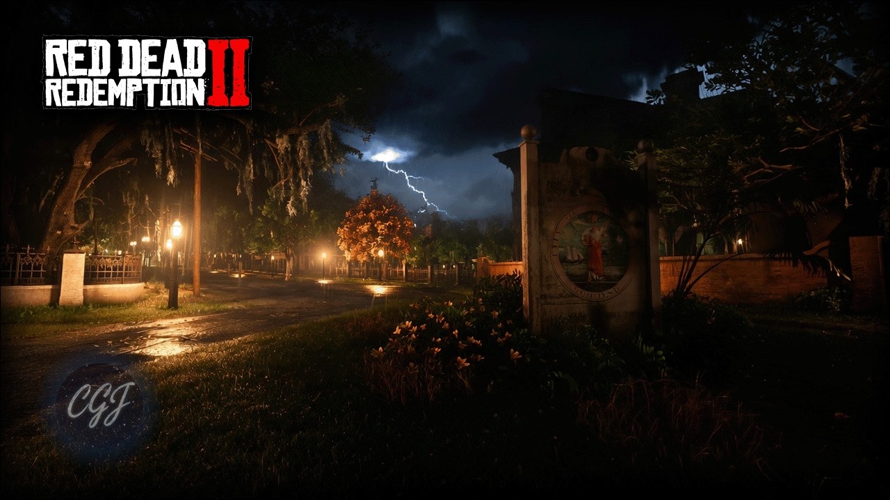 Thunderstorm Night Walk in Saint Denis | RDR2 ASMR Rain Ambience 4K