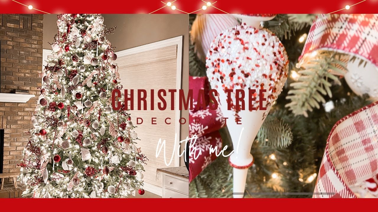 🎄NEW 🎄 CHRISTMAS TREE DECORATE WITH ME 2023 | RED AND WHITE TREE DECOR