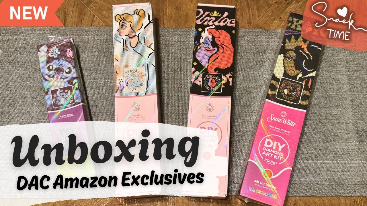 Unboxing FOUR Diamond Art Club Amazon Exclusive Kits! Beginner and Budget Friendly Disney Snacks!
