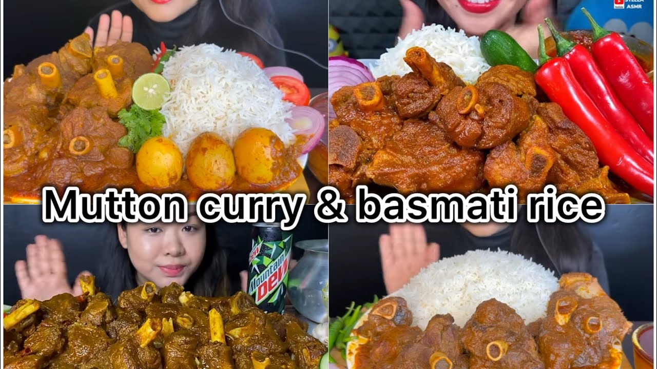 ASMR EATING SPICY MUTTON CURRY & BASMATI RICE MUKBANG MASSIVE EATING SOUNDS 