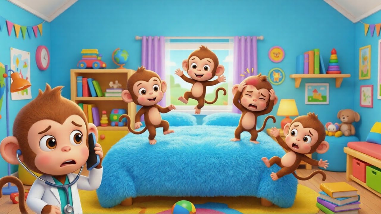 Five Little Monkeys Jumping On The Bed | Nursery Rhymes & Kids Songs