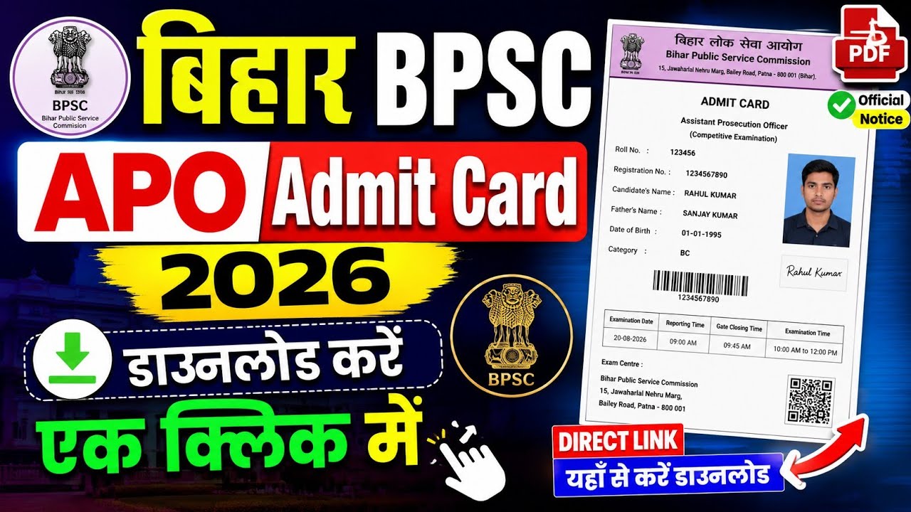 बिहार BPSC APO Admit Card 2026 |Bihar BPSC APO Admit Card Kaise Download kare 2026 ! BPSC Admit Card