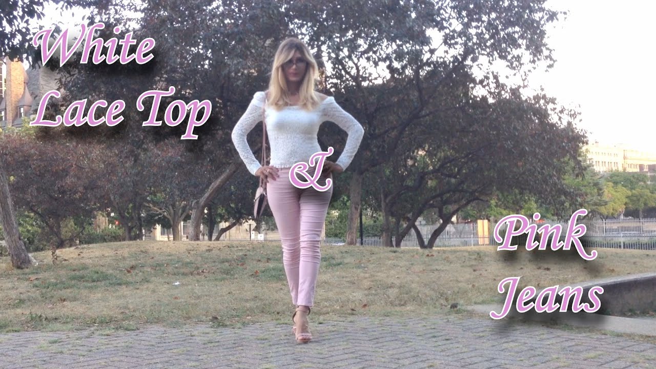 White Lace Top & Pink Jeans