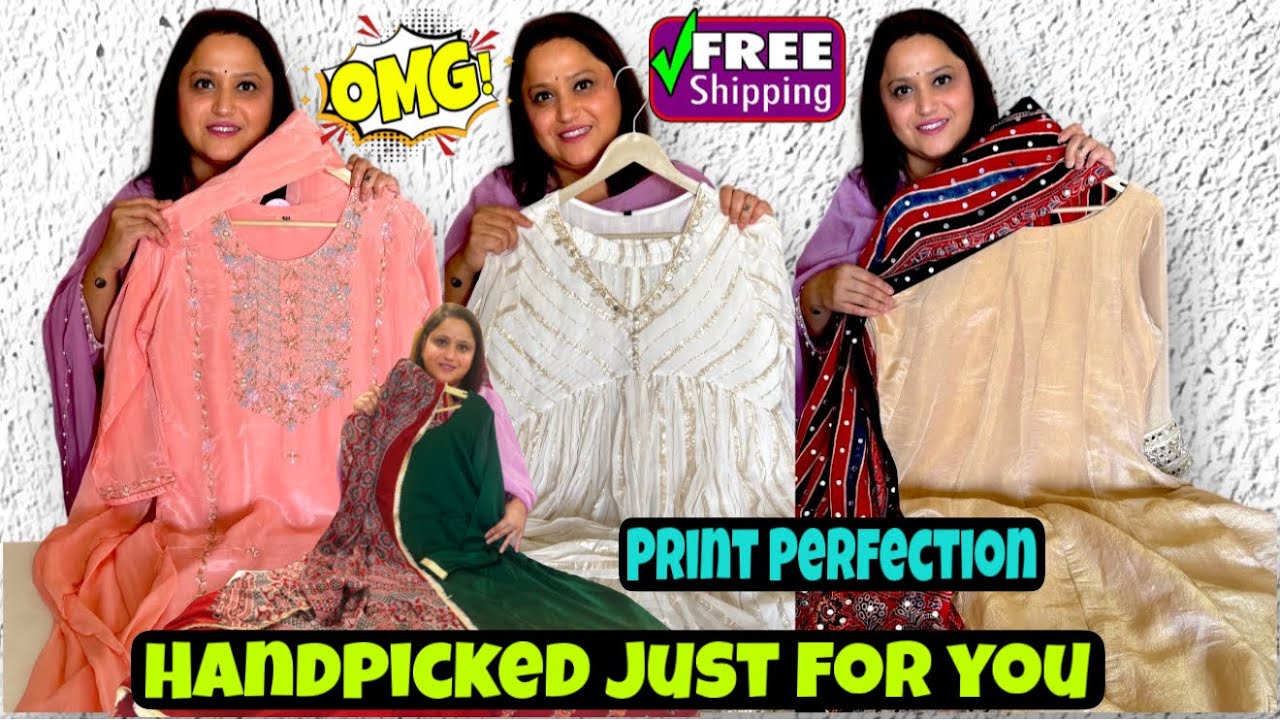 Stunning PartyWear Suits, Sharara Set, Heavy Gowns, Cotton Suits & Anarkali at Print Perfection.