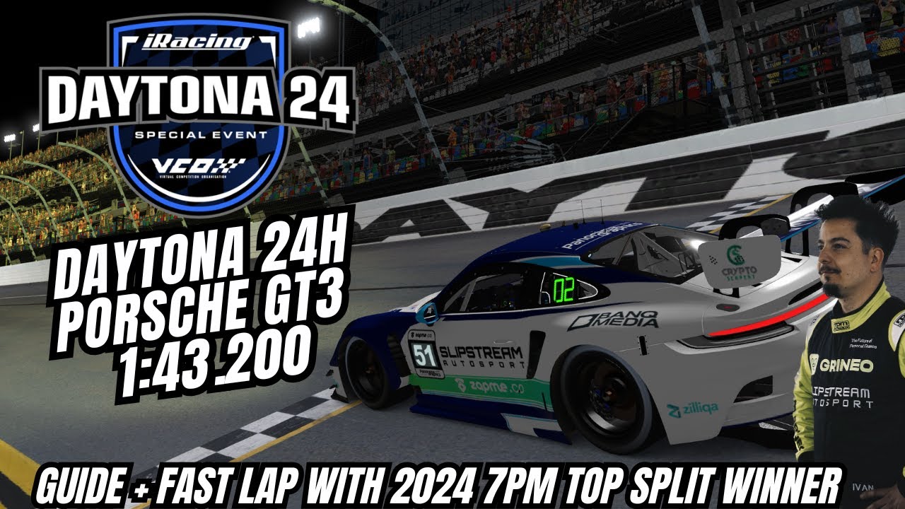 iRacing Daytona Porsche GT3 | How to Win iRacing Endurance Event 1:43.200 Track Guide + Fast Lap
