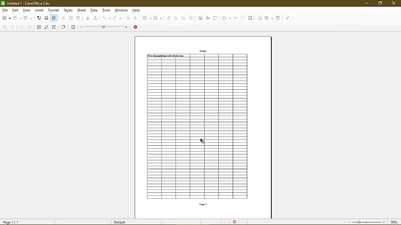 Распечатайте лист с линиями сетки в LibreOffice Calc