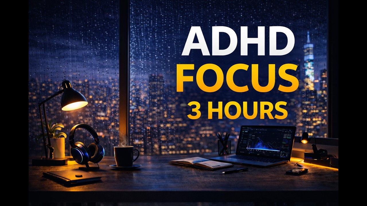 ADHD Focus Music 3 Hours – Deep Work Music with Rain Sounds | Study, Coding