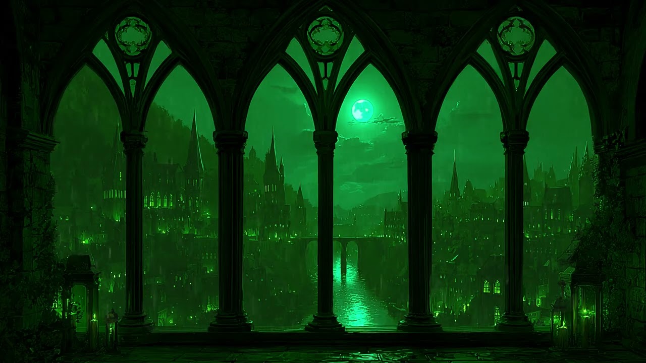4K Medieval Window Rain View 🌧️ – Calm Thunderstorm Ambience for Deep Relaxation & Reading Moments