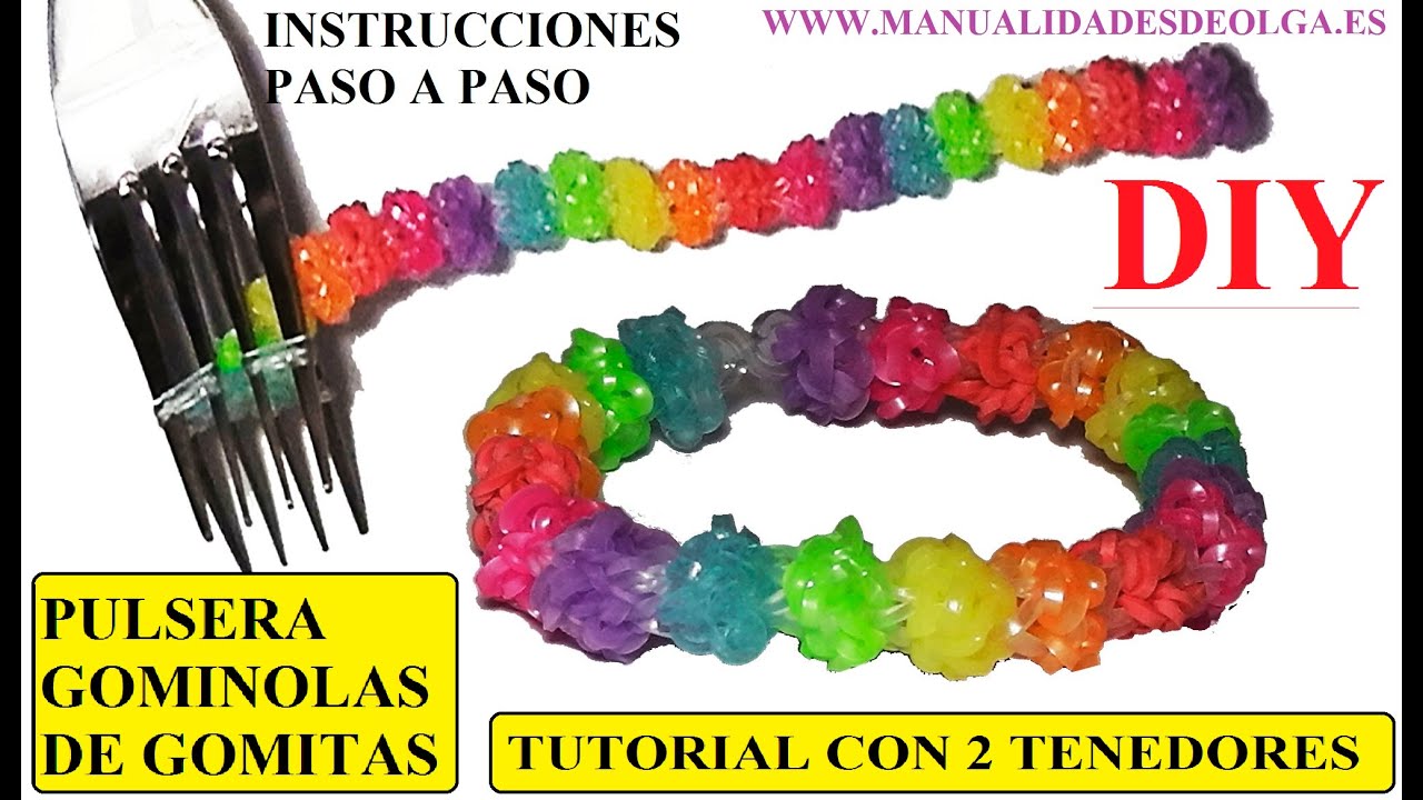 Como hacer pulseras paso a paso de gomitas sin telar 2 TENEDORES GOMINOLAS (GUMDROP II BRACELET)