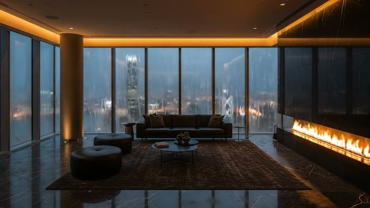 Watching Rainy NYC in Your Penthouse | Rainy City Ambience For Sleep, Study & Deep Focus
