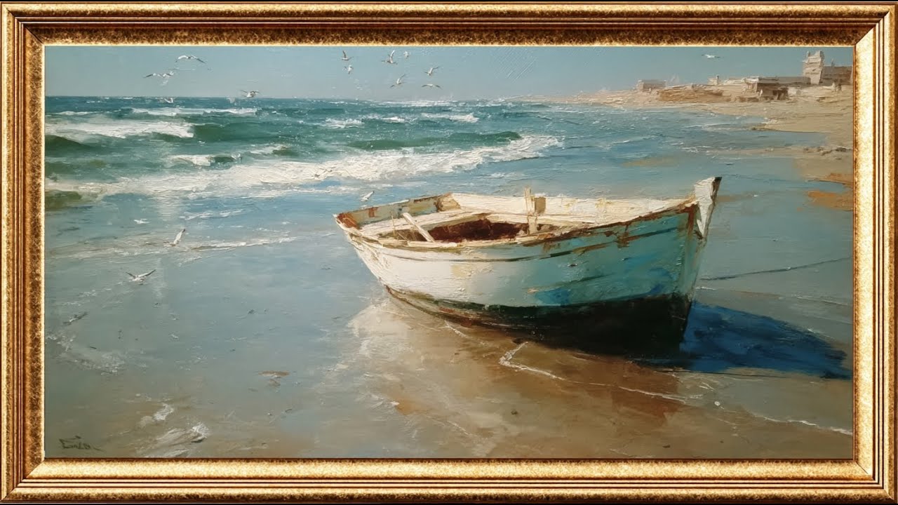 boat on the shore | Classic Oil Painting Display | Timeless Art for TV (3 Hours)