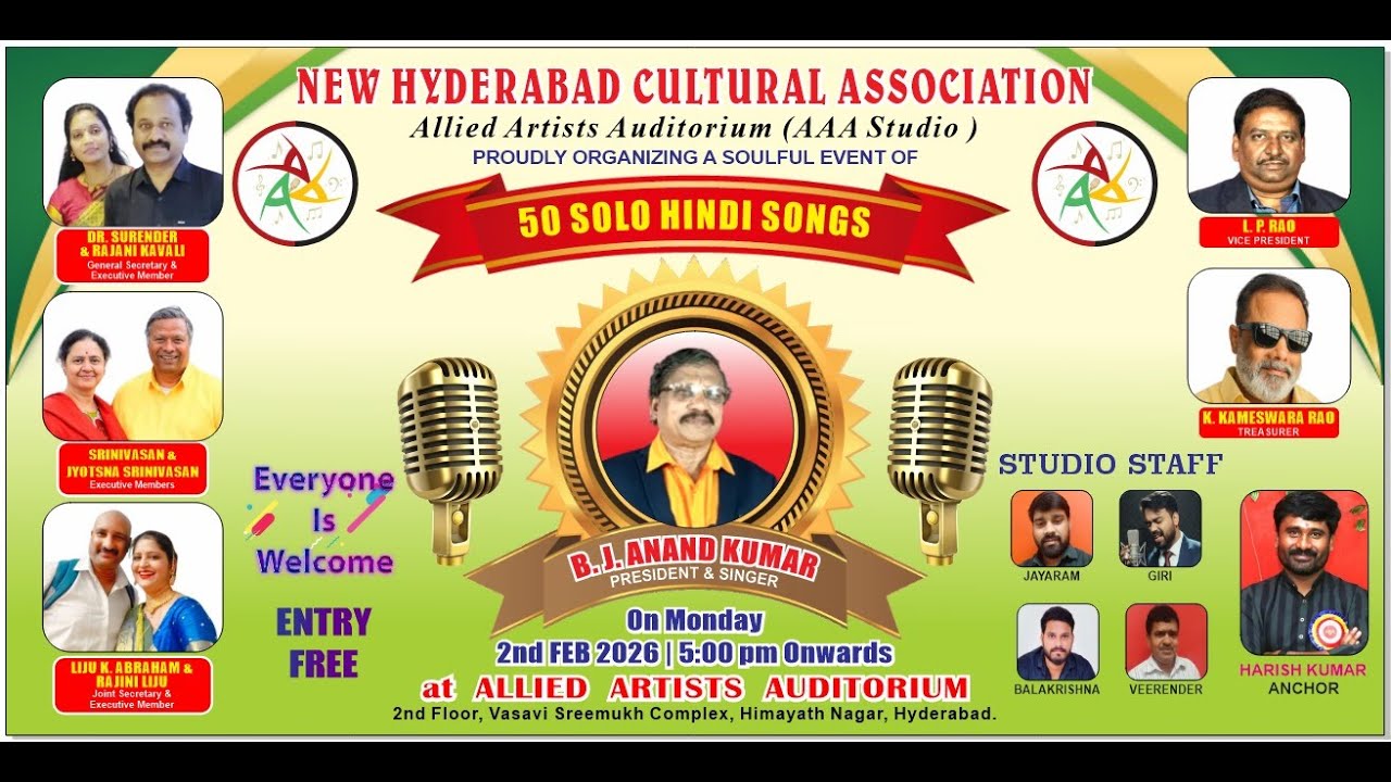 Soulful Event of 50 SOLO HINDI SONGS by Anand Kumar, President of New Hyderabad Cultural Association