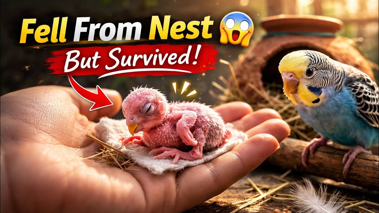 Newborn Budgie Fell From Nest 😱 But Survived! | Green Veg Diet + Rescue Story