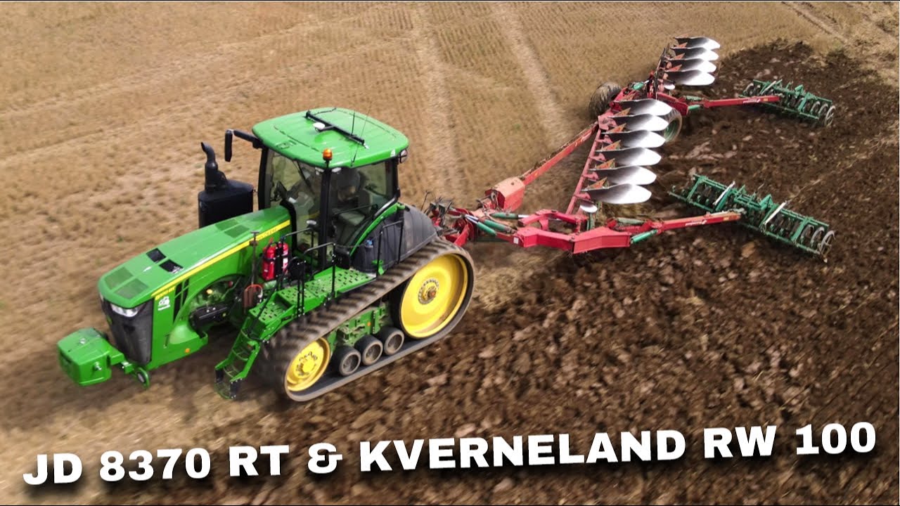 4Kᵁᴴᴰ John Deere 8370 RT with Kverneland RW 100 Variomat 10 furrow plough & 2 Kverneland Packomat S