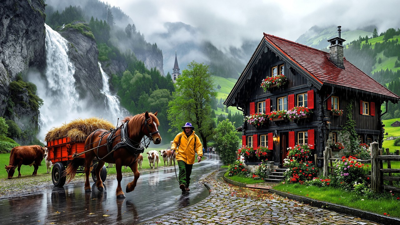 Rainy Day in Switzerland&rsquo;s Most Beautiful Villages 🇨🇭 | Grindelwald & Lauterbrunnen 4K Walking Tour