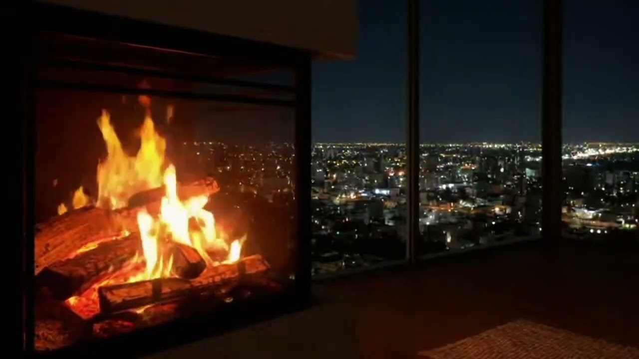 Luxury Fireplace & City Night Ambience | Deep Sleep, Study & Relax (11 Hours)