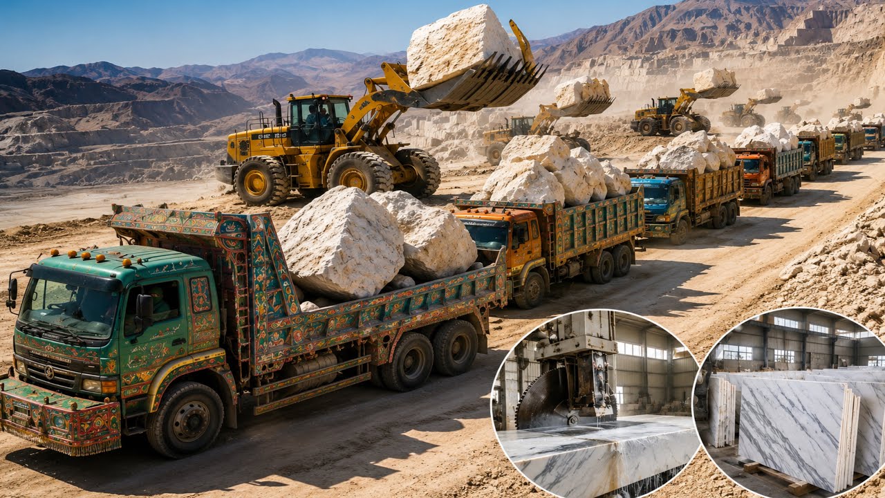 Incredible Mountain Truck Loading | Giant Marble Blocks Factory Process 