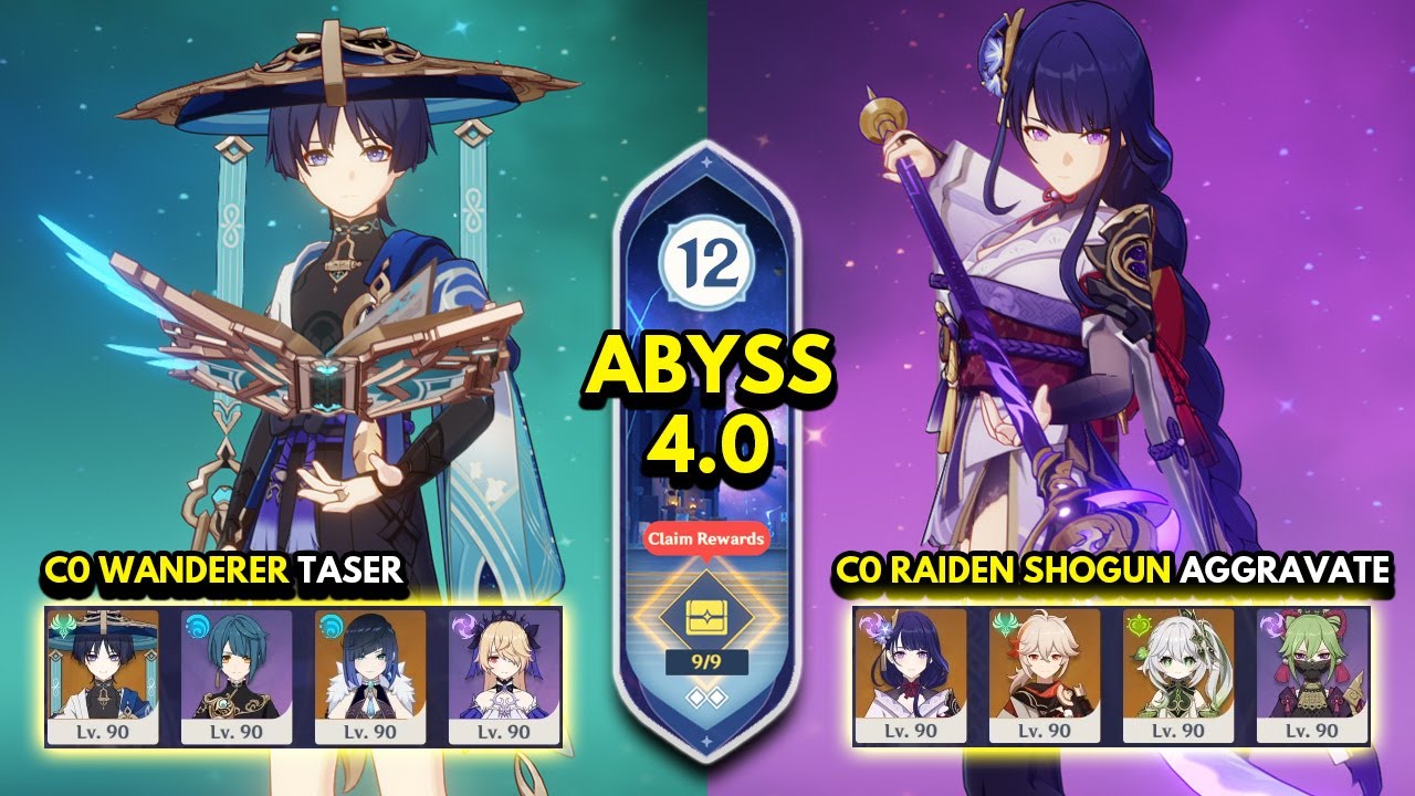 C0 Wanderer Taser & C0 Raiden Aggravate | Spiral Abyss 4.0 Floor 12 9 Stars | Genshin Impact 4.0