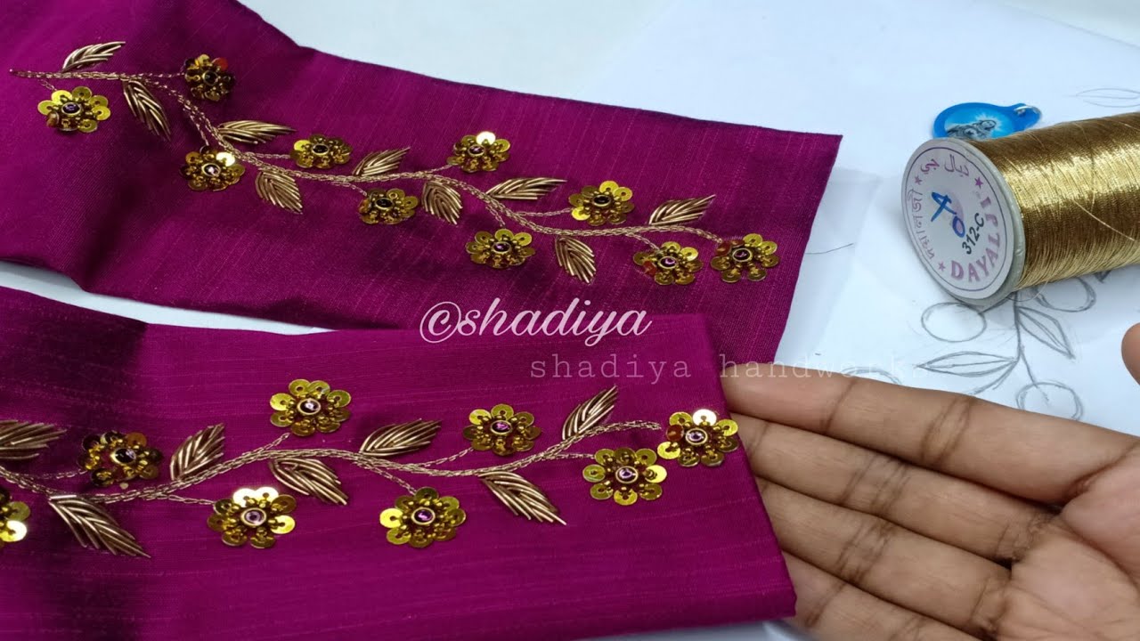 Very beautiful hand embroidery zardosi leaf sleeve design for kurti blouse salwar |hand embroidery