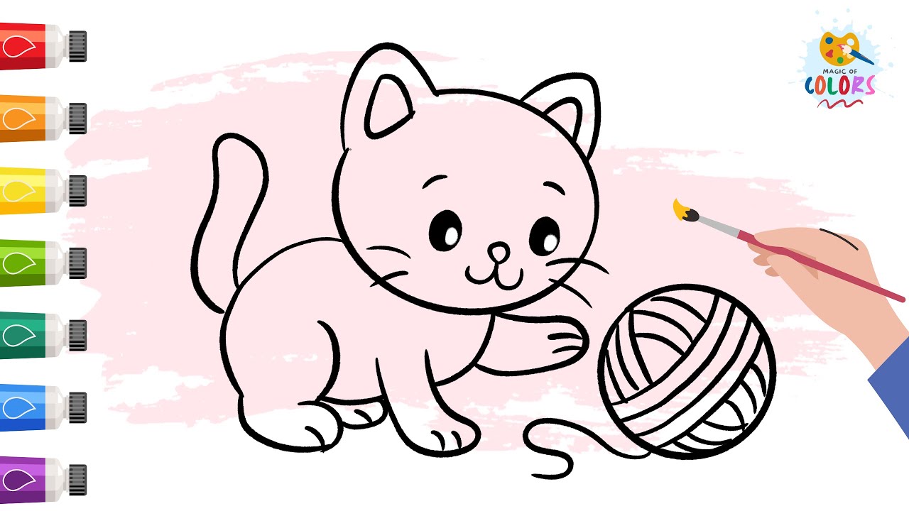 Let’s draw a cute cat and color.