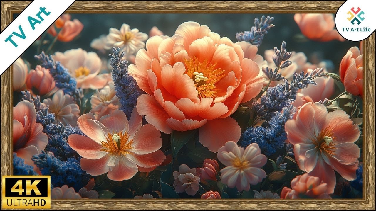 Still Life Peonies Tulips Lavender Art for Your TV | Flower Frame TV Art | 10 Hours