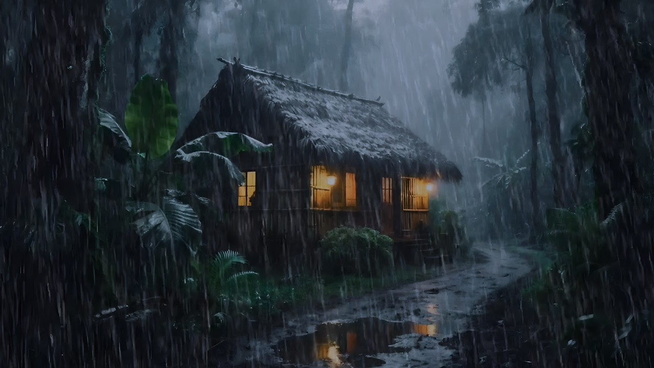 Rain Sounds in a Cozy Cabin 🌧 | Gentle Rain in the Dark Forest for Deep Sleep & Relaxation