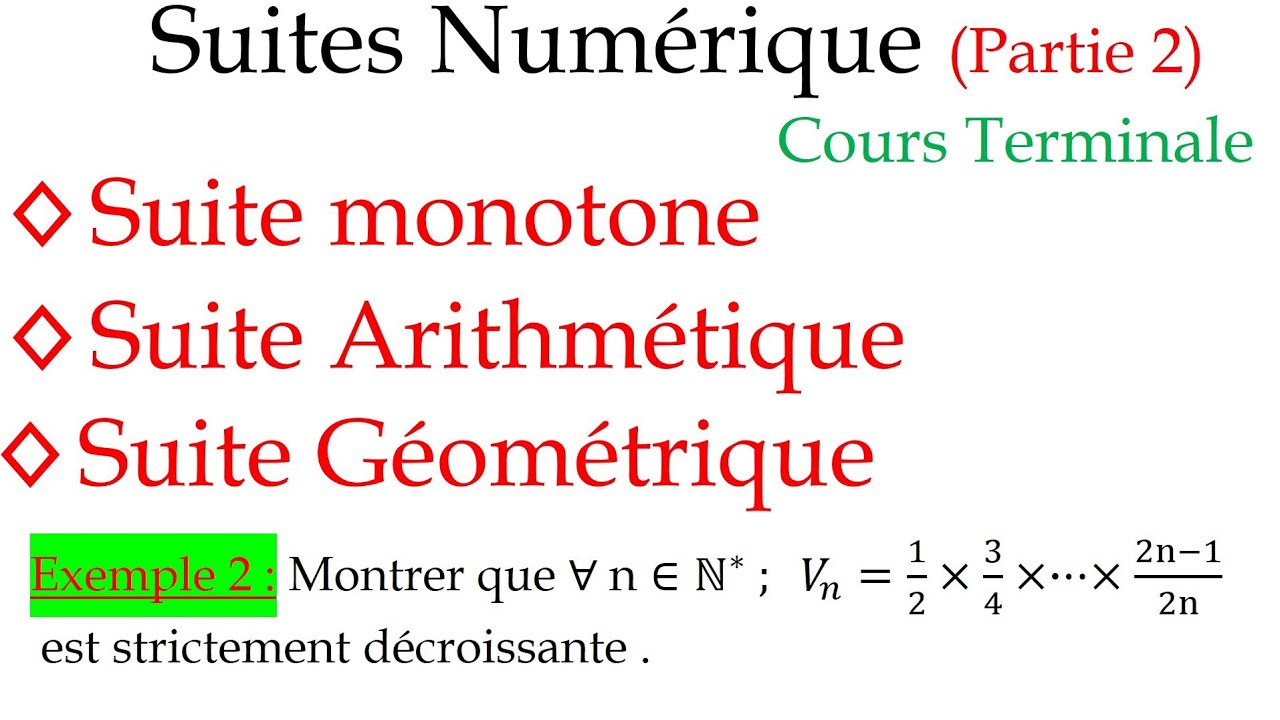 Suites Numériques - Terminale : Suites monotones, arithmétique et géométrique | Cours complet 