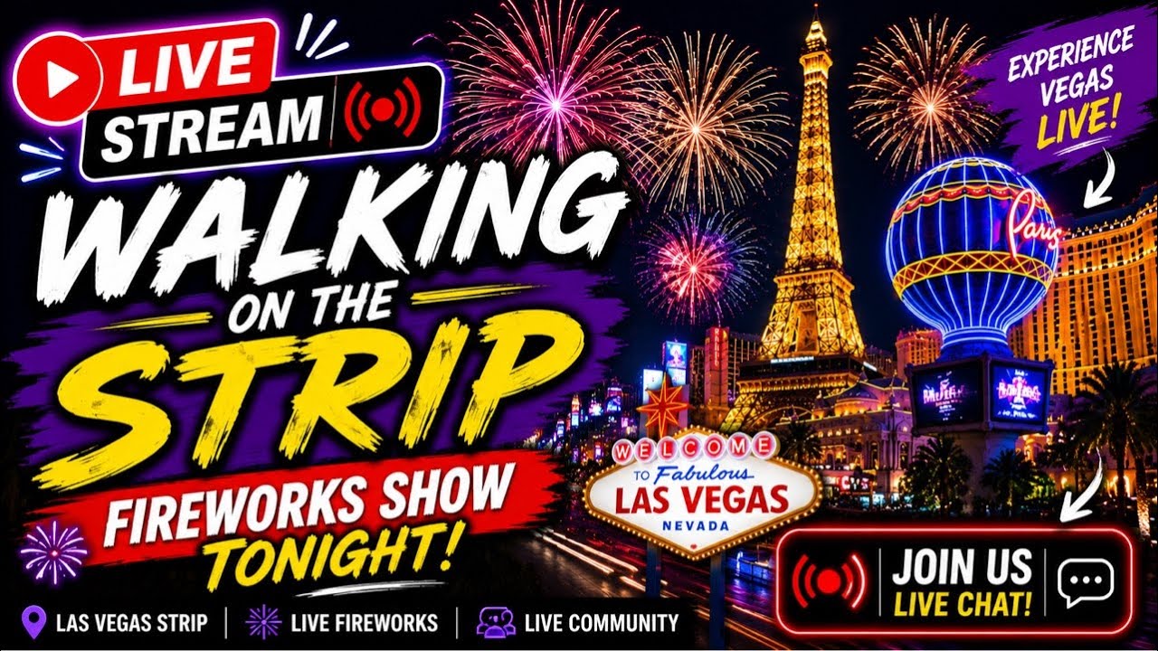 Live: Siunday Night  Las Vegas Strip - North Strip Fireworks & Walking!