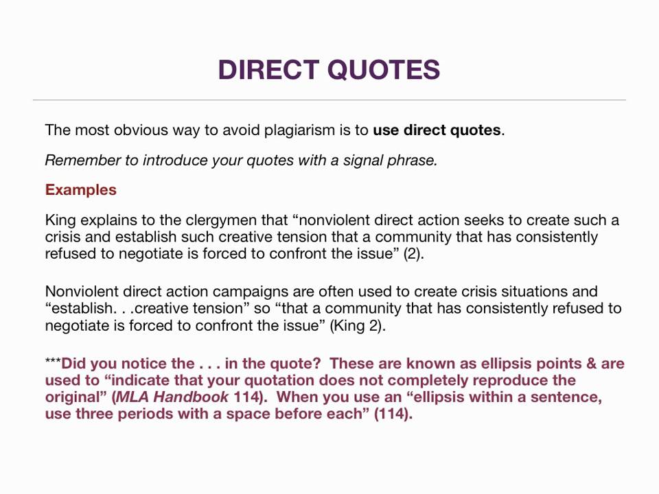 plagiarism direct quotes ellipsis paraphrasing