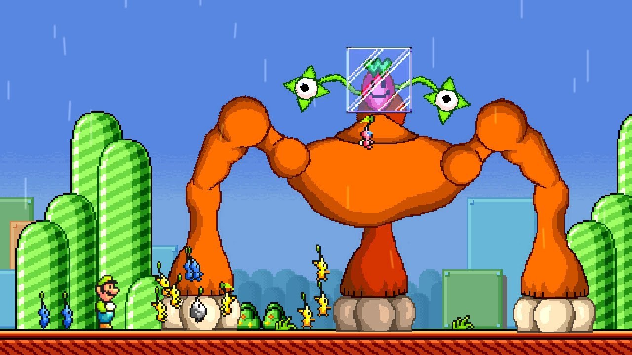 Quaggled Mireclops red fruit battle with Pikmin and Luigi in Day 3