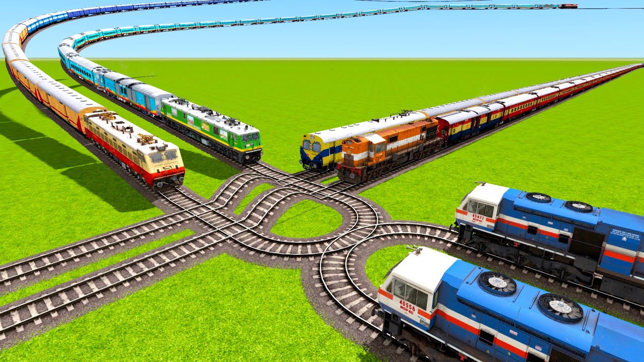 TWO FLYING RAILWAY TRACKS TRAINS VS FACE TO FACE U SHAPE RAILROAD TRACKS TRAINS|▶️ Train simulator|