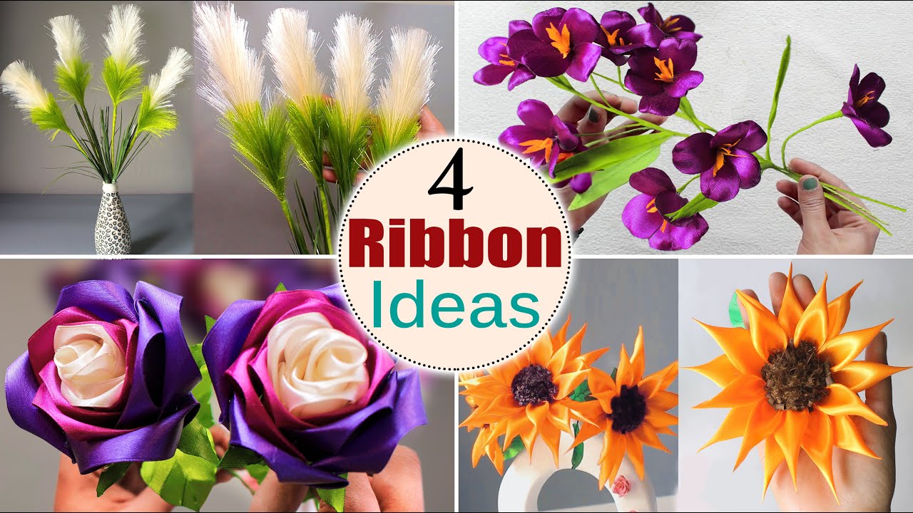 4 DIY Satin Ribbon Flowers | DIY Artificial Plants for Home Decoration | DIY Ribbon Crafts