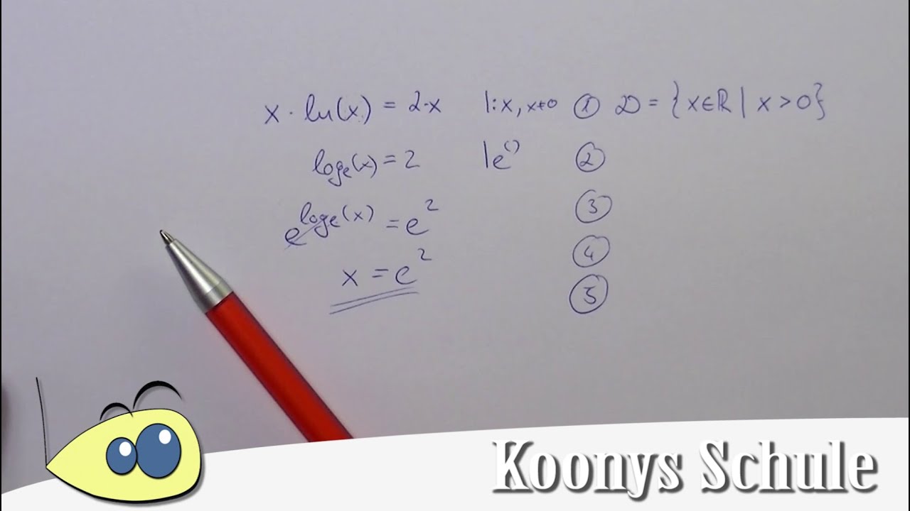 Logarithmusgleichung, einfaches Beispiel, x·ln(x) = 2x, Gleichungen lösen Schritt für Schritt