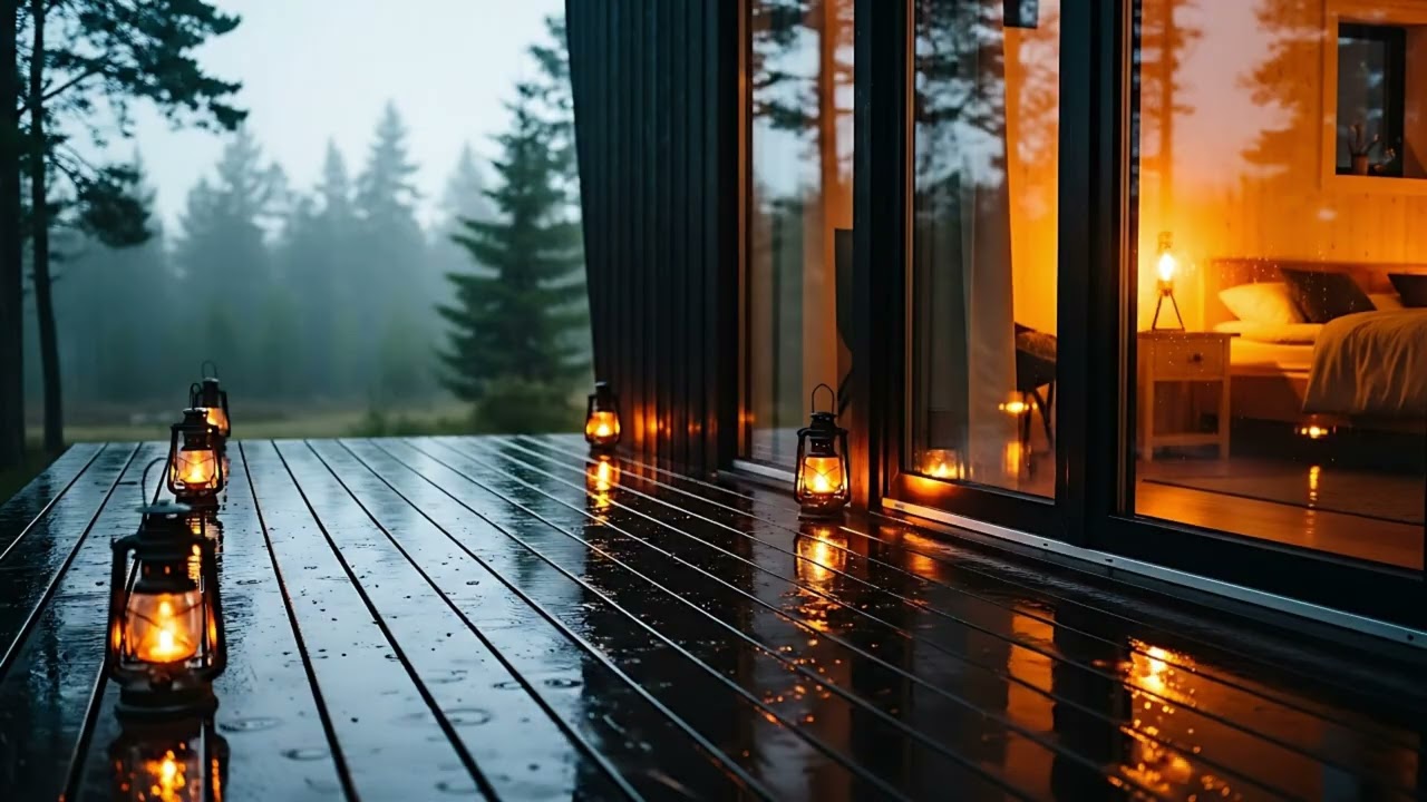 Rainy Cabin Deck Ambience | Cozy Sleep Sounds & Relaxation