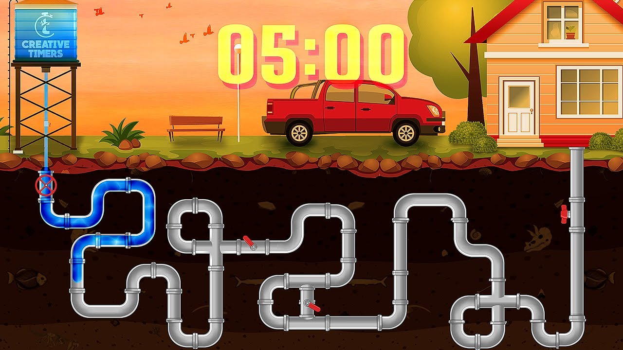 5 MINUTE Timer - PIPE MAZE Classroom Countdown With Music