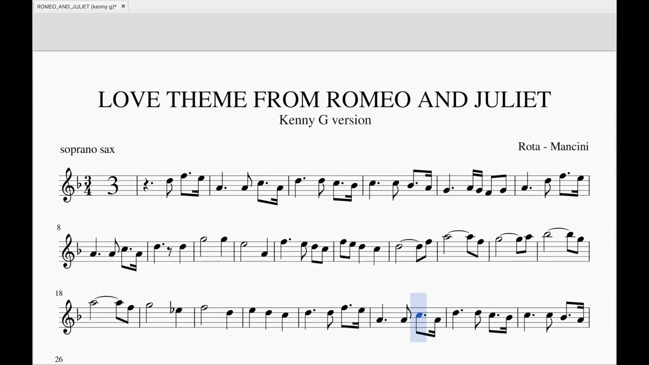 ROMEO and JULIET love theme kenny G (trascrizione Tony Battaglia)