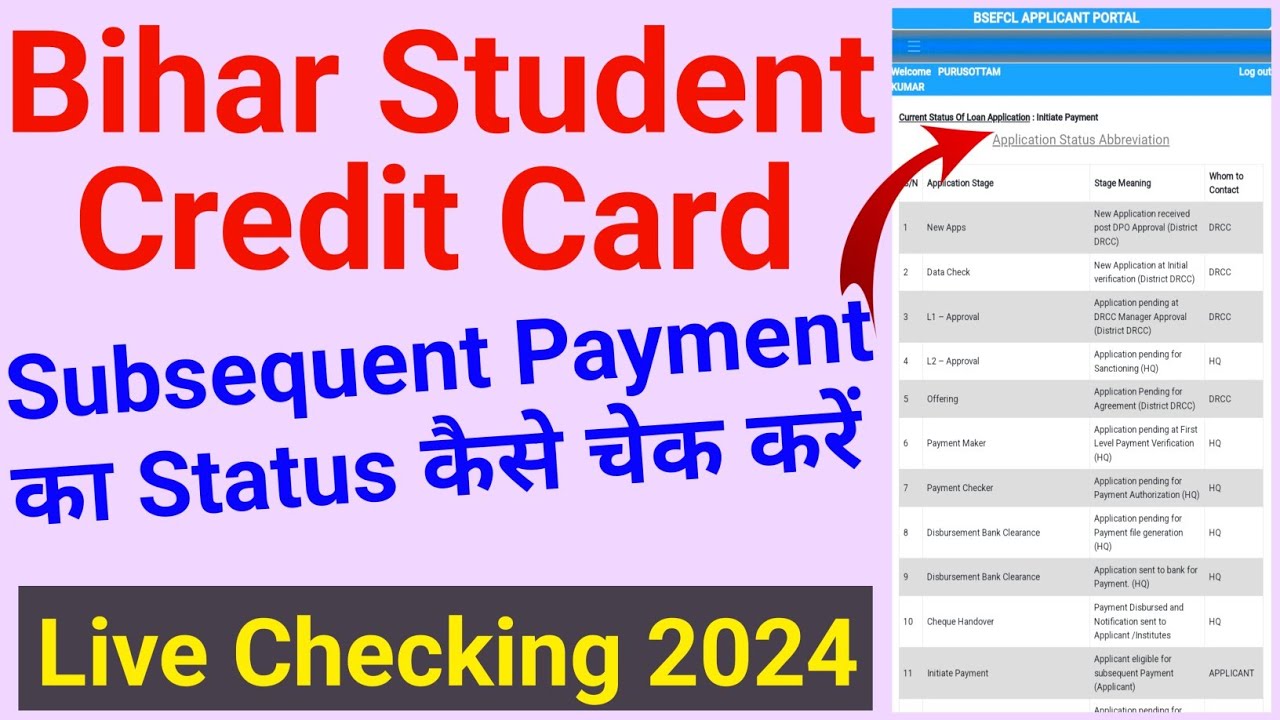 Bihar Student Credit card subsequent payment status check kaise kare/subsequent payment status check