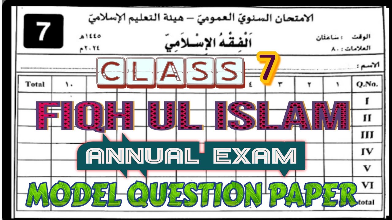 Class 7 Fiqh ul Islam Annual Exam Model Question Paper