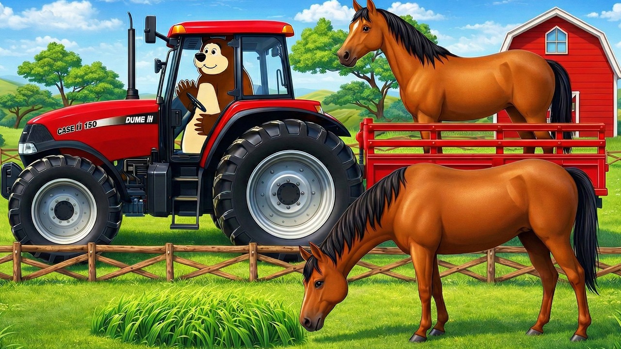 Farm Work Day 🚜🐎 | Tractor Maintenance, Grazing Horses & Feeding Corn | Real Farm Animation